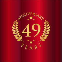 Wreath Anniversary Gold Logo Vector in Red Background 49