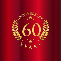 Wreath Anniversary Gold Logo Vector in Red Background 60