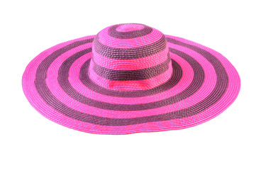 Top view of a round straw hat isolated on a white background.