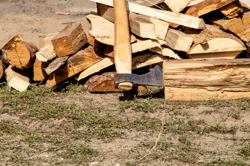 real metal ax chopping wood