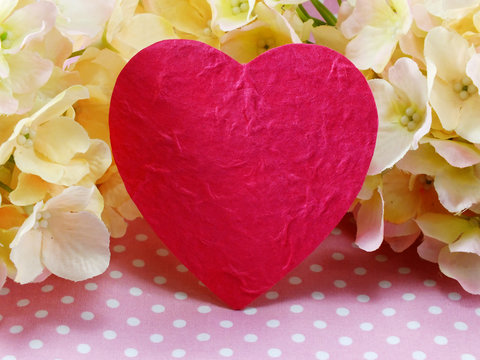 heart background valentine's day and beautiful pink Hydrangeas flowers
