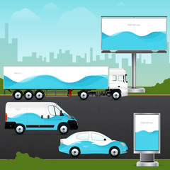 Template vehicle, outdoor advertising or corporate identity. Passenger car, truck, bus, billboard and citylight.