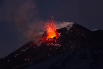 Tuinposter Volcano eruption. Mount Etna erupting from the crater Voragine   © Wead