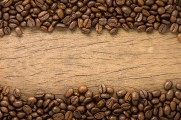 Coffee on texture wood  with space for text.