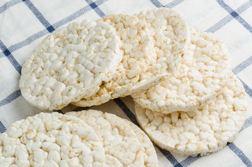 rice cake, puffed rice on table cloth