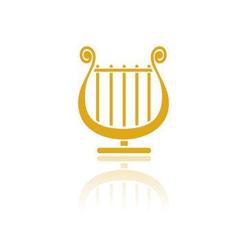 Icono aislado de un arpa dorado con reflejo. Ilustraci&oacute;n vectorial