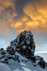 Rock, snow and sky.