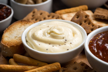 breads and appetizers with sauces