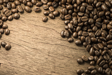 Coffee on texture wood  with space for text.