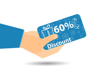 Discount coupons in hand. 60-percent discount. Special offer. Sn