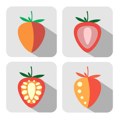 Vector fruits icon. Set of colorful icons of strawberries, isolated on the white background