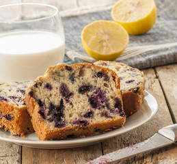 Home baked lemon cake with blueberries