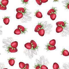 Watercolor Seamless pattern with strawberry