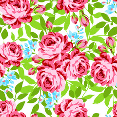Seamless floral pattern with garden pink roses