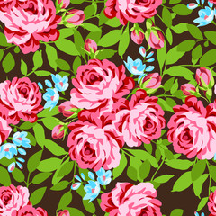 Seamless floral pattern with garden pink roses