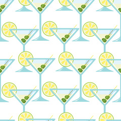 Seamless pattern with a glass of martini with olives - 98893580