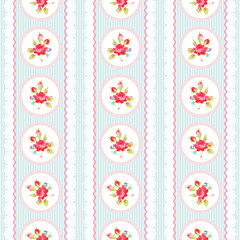 Seamless pattern with pink roses and lace