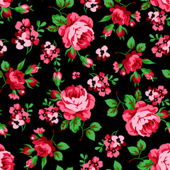 Seamless floral pattern with red roses - 98893745