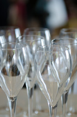 Empty glass champagne glasses with a nice smooth depth of field blur