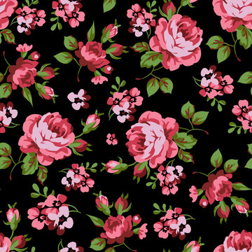 Seamless floral pattern with red roses