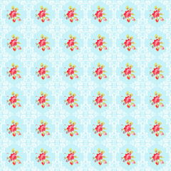 Seamless Pattern with red roses and damask elements