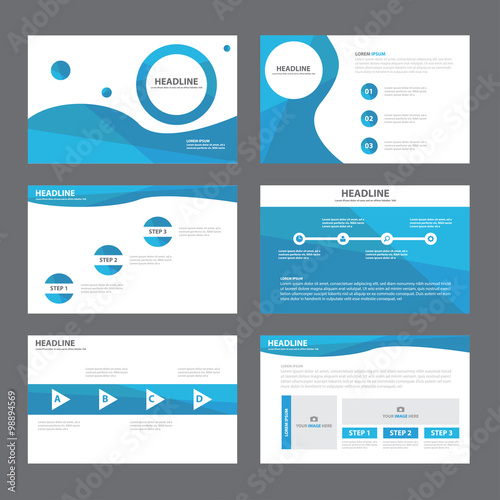 blue wave presentation template infographic elements flat design blue wave presentation template infographic elements flat design, Presentation templates