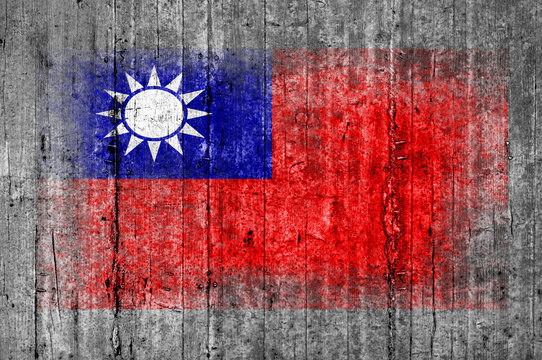Taiwan flag painted on background texture gray concrete