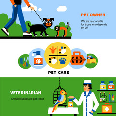 Veterinary banners with pet and veterinarian 