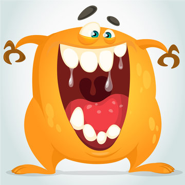 Cute orange monster. Vector illustration