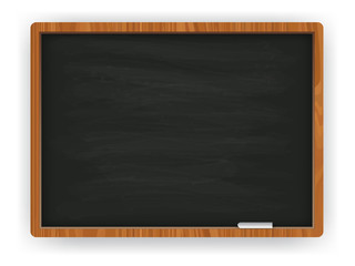 Black chalkboard in wooden frame. Vector illustration.