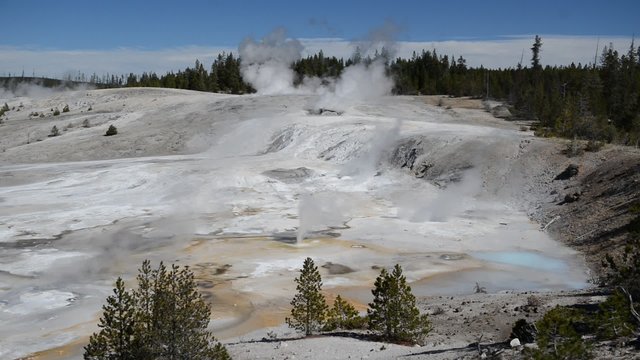Geothermal activity of steam vents, hot springs and geysers make up many wonders at Yellowstone National Park, Wyoming, USA