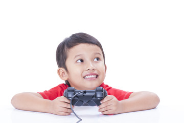 Little boy playing video game