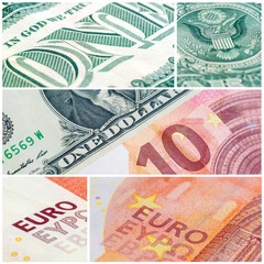 Fototapeta na wymiar U.S. one dollar bill and ten euro collage