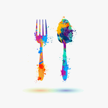 fork and spoon rainbow splash icon