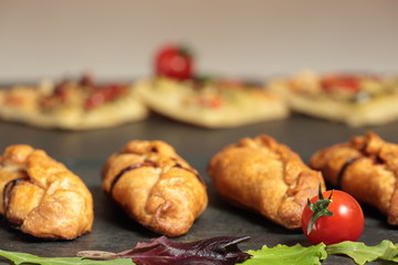 homemade pies on a slate background
