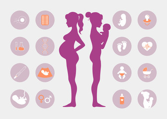 Obraz na płótnie Canvas Pregnancy and birth icons set