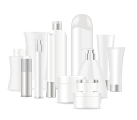 Group of white cosmetic tubes.