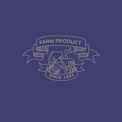 Label in trendy mono line style organic and natural badges for fresh farm products