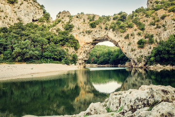 Fototapeta na wymiar Famous pont d'arc over river Ardeche in France, Europe.