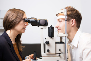 Man during an eye exam 