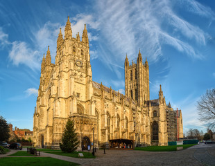 Canterbury cathedral in sunset rays, England - 98904374