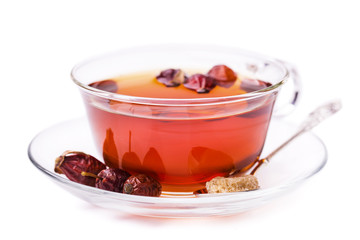 Cup of tea from a dogrose isolated on a white background