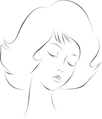 Sketch of a girl's head on a transparent background.