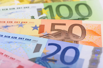 Euro Geldscheine Banknoten aufgefächert und im Detail