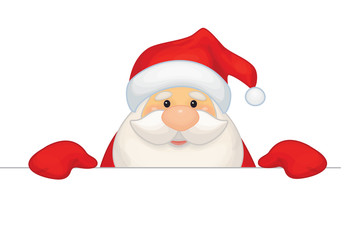 Vector Santa Claus cartoon hiding by blank isolated.