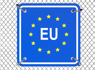 European Union Sign with Wired Fence