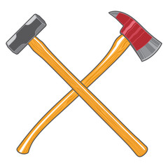 Fototapeta premium Firefighter Ax and Sledge Hammer is an illustration of a crossed firefighter or fireman’s ax and a sledge hammer.