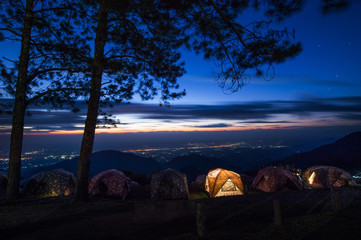 Night view doi angkhang mountain, Chiang Mai, Thailand.