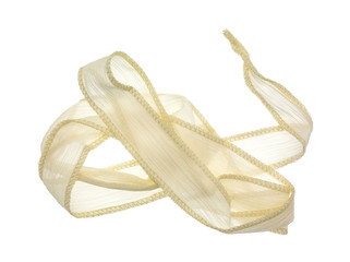 Sheer ivory ribbon cloth material on a white background
