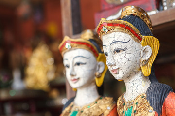 Beautiful carved wooden girl face. Thai Art.